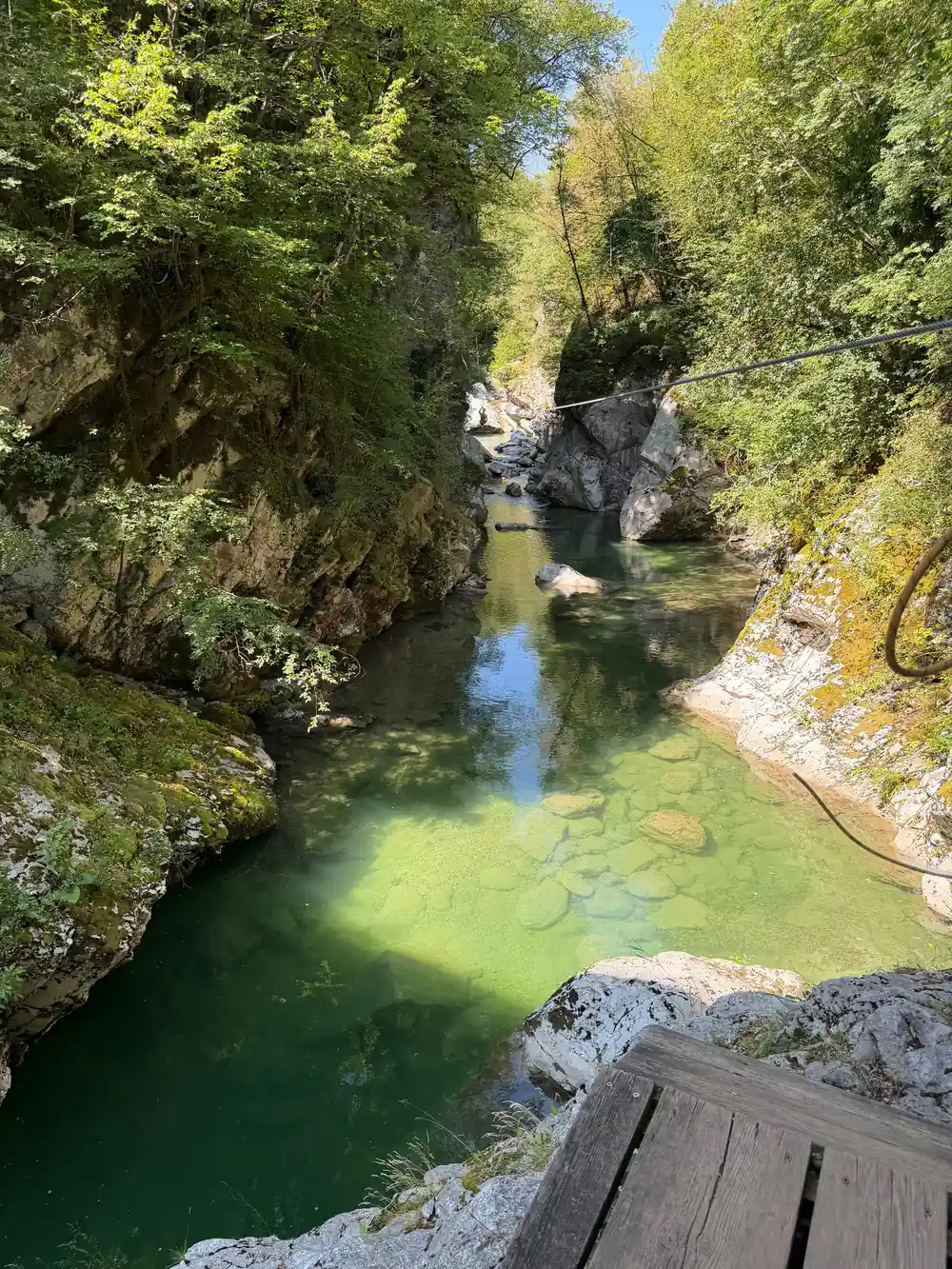 A still green pool below the canyon walls