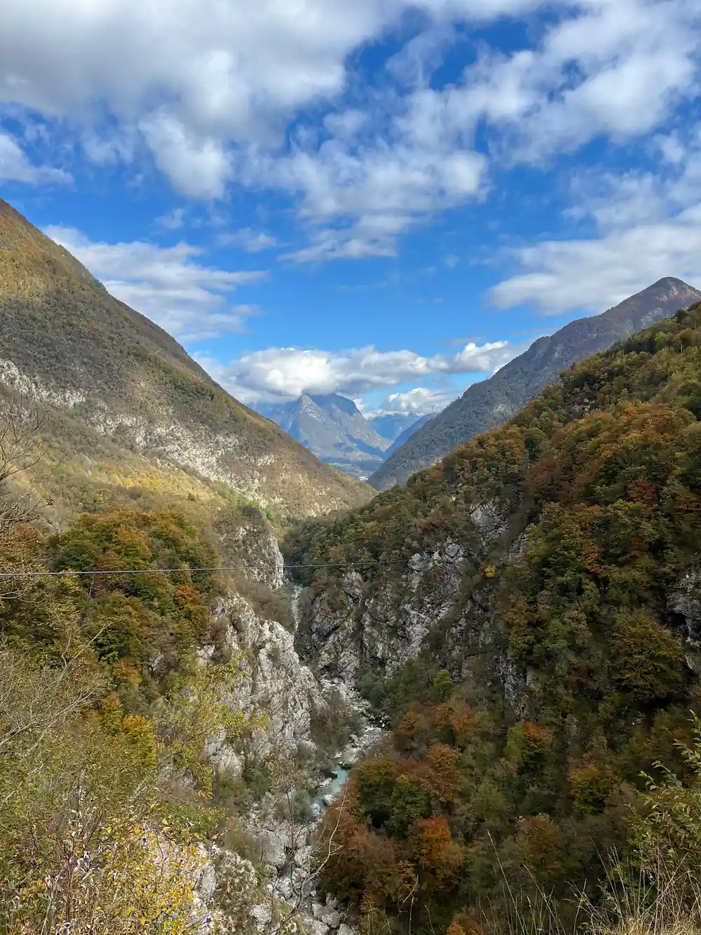 The valley and the Julian Alps beyond the canyon